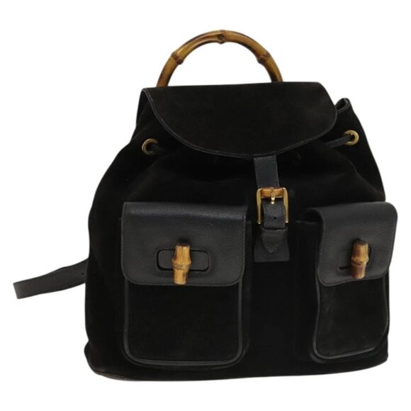 GUCCI Bamboo Backpack Suede Leather Black Gold main image 12
